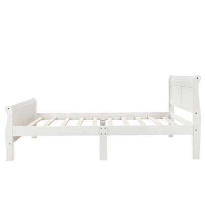 Twin Platform Bed Frame Mattress Foundation Sleigh Bed With Headboard, Footboard, Slat Support - White
