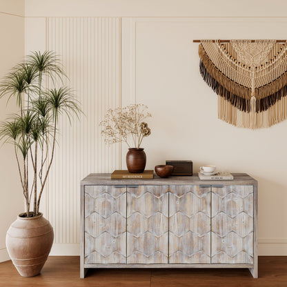 Accent Cabinet Farmhouse Style 4 Door Wooden Cabinet Sideboard Buffet Server Cabinet Storage Cabinet, For Living Room, Entryway, Hallway, Office, Kitchen And Dining Room - Natural Wood Wash