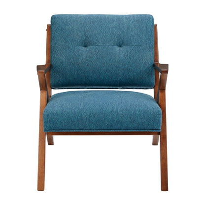 Lounge Chair With Tufted Upholstery And Solid Wood Frame - Blue / Pecan