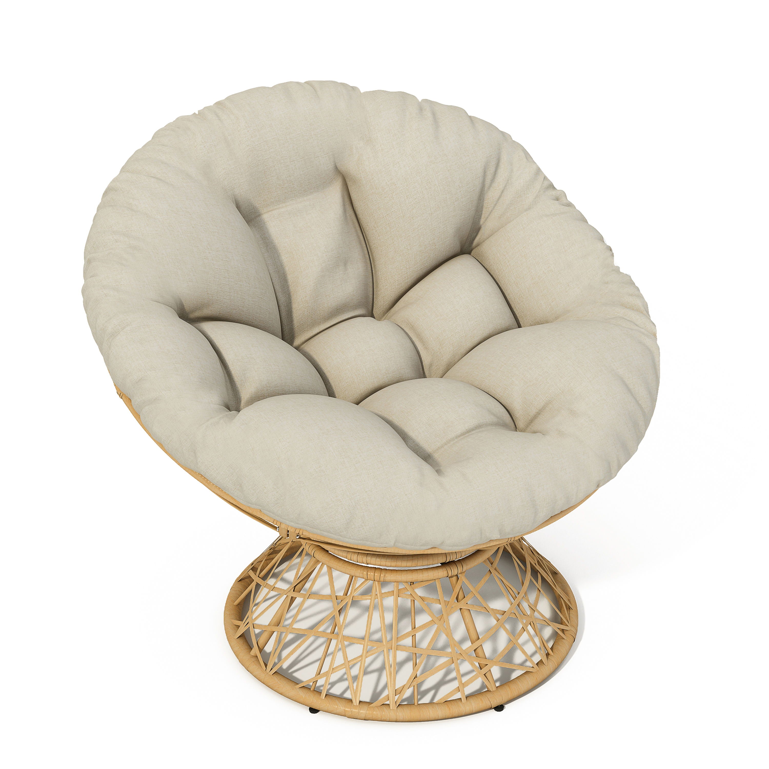 Ergonomic Wicker Chair With Cloud Thick Density Cushion, 3 Proof Cover High Capacity Iron Frame Fluid 360ÔøΩÔøΩÔøΩÔøΩÔøΩÔøΩÔøΩÔøΩÔøΩÔøΩÔøΩÔøΩÔøΩÔøΩÔøΩ Swivel - Beige / Natural