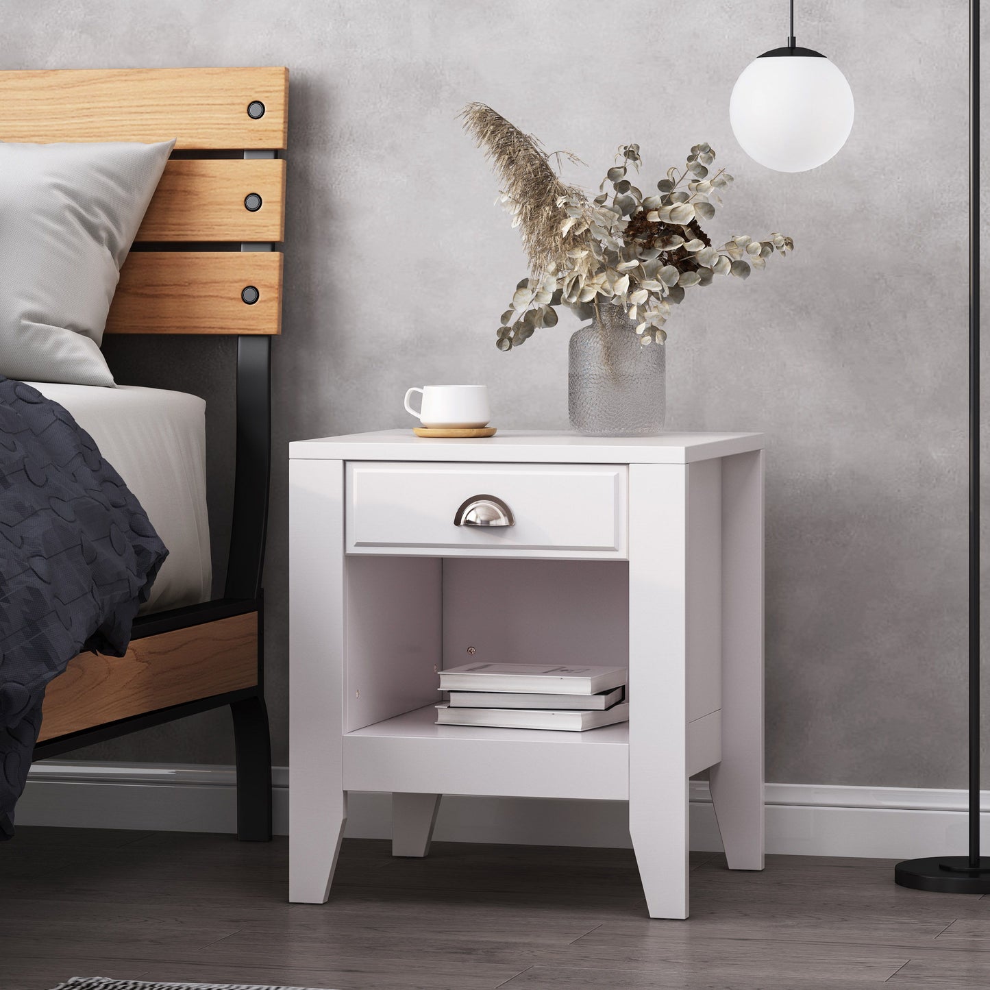 Cleary - Contemporary Wood Nightstand With Drawer - White