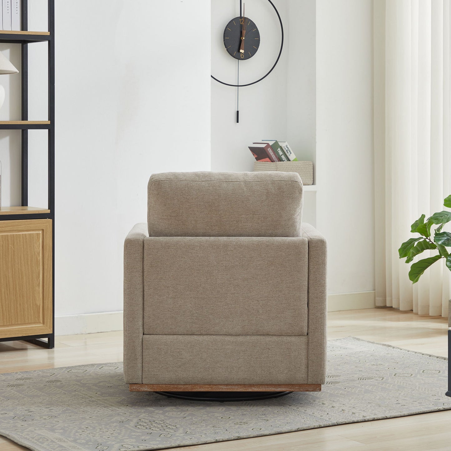 Modern Square Upholstered Swivel Accent Chair 360 Degree Lounge Armchair - Taupe