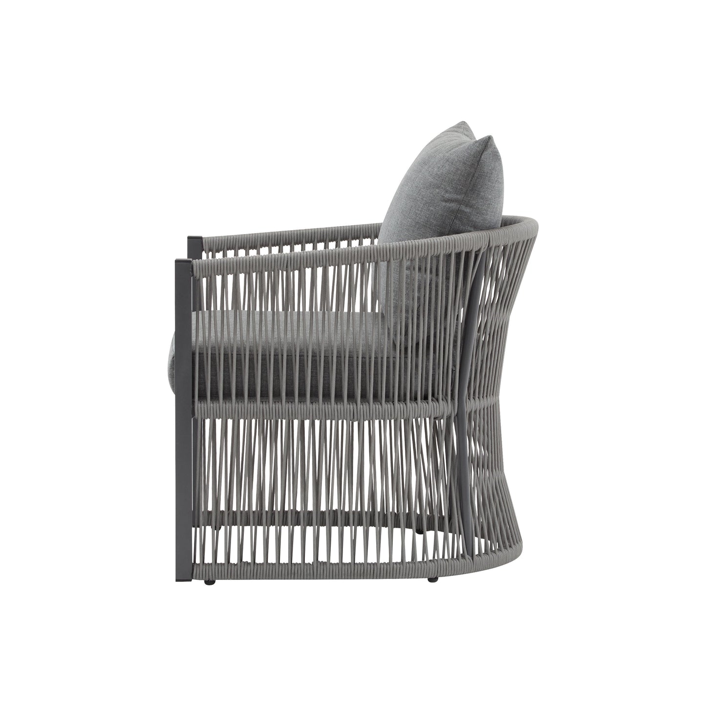 Modern Curved Aluminum Lounge Chair With Stylish Rope - Weave Design And Cushioned Comfort For Outdoor Living - Gray