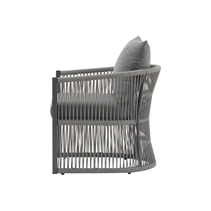 Modern Curved Aluminum Lounge Chair With Stylish Rope - Weave Design And Cushioned Comfort For Outdoor Living - Gray