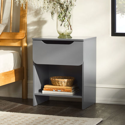 Modern Minimalist 1 Drawer Nightstand With Cubby - Dark Gray