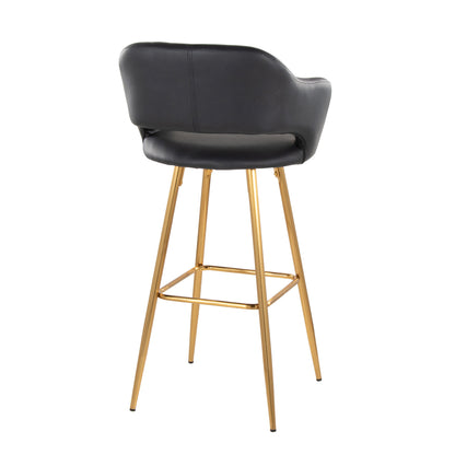 Margarite - Contemporary Fixed Height Barstool With Square Footrest (Set of 2) - Gold / Black Gold