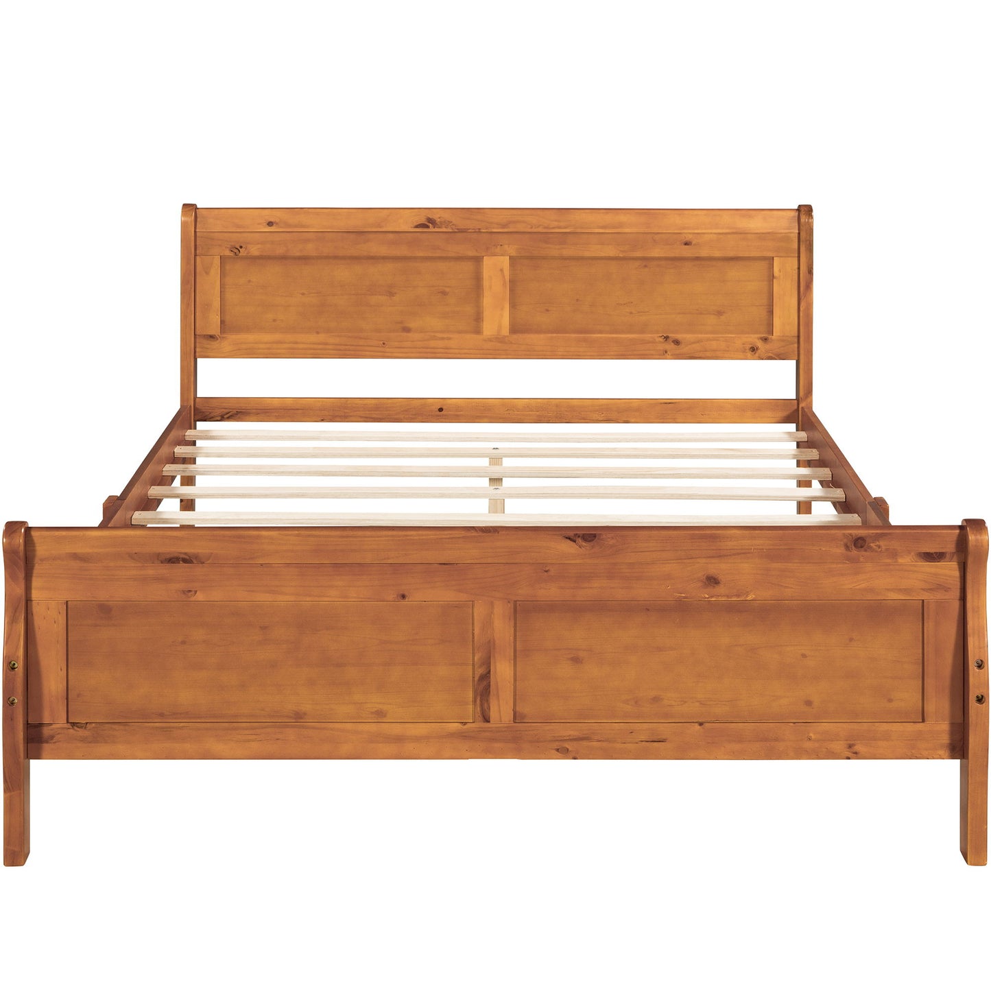 Queen Size Platform Bed With Headboard And Slat Support - Oak