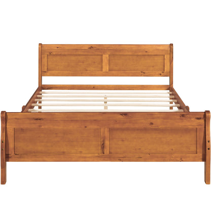 Queen Size Platform Bed With Headboard And Slat Support - Oak