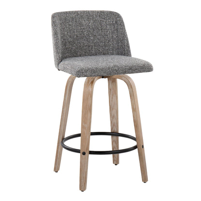 Toriano - Mid-Century Modern Fixed Height Counter Stool With Swivel With Round Footrest (Set of 2) - White Washed / Gray