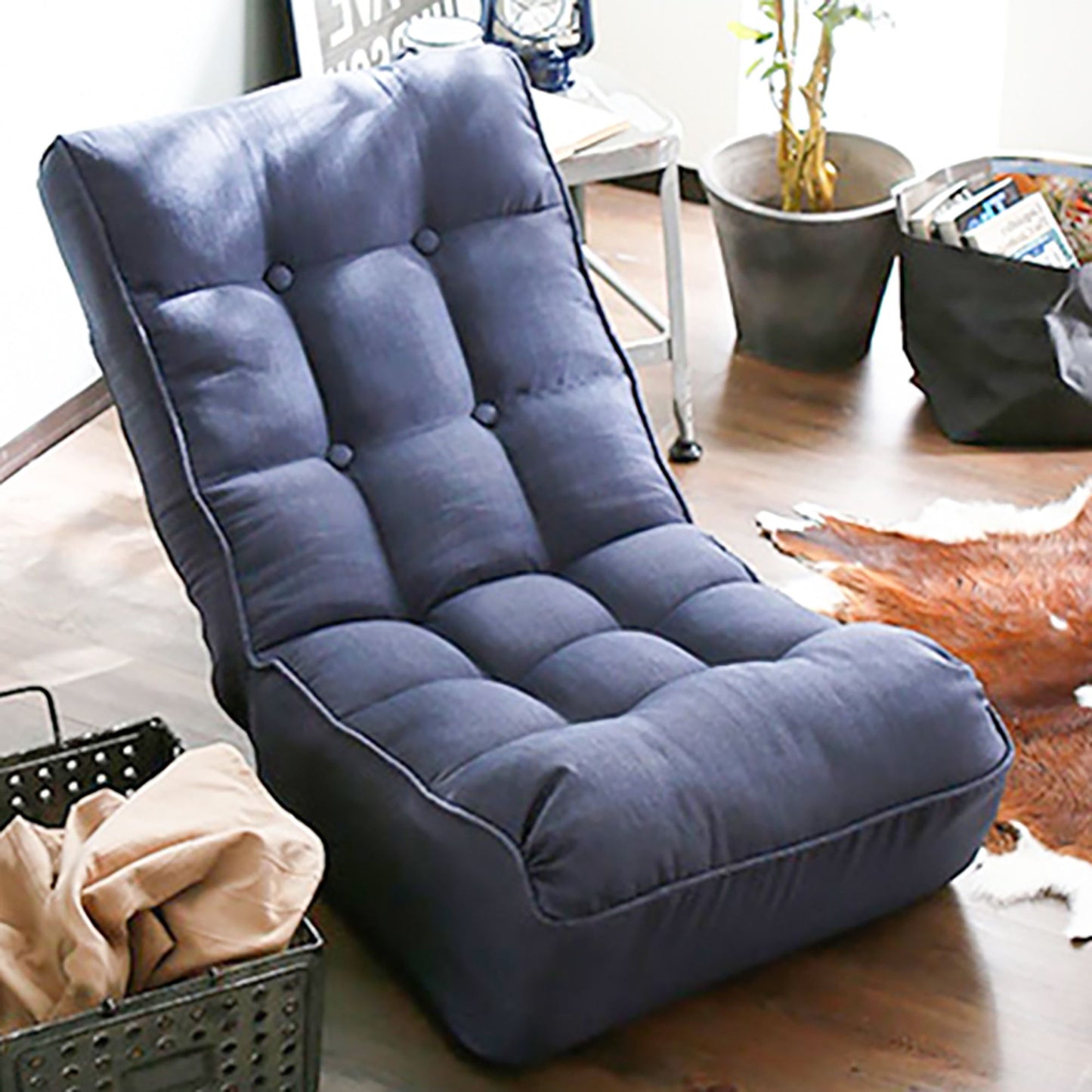 Single Sofa Reclining Japanese Chair Lazy Sofa Tatami Balcony Adjustable Chair - Navy