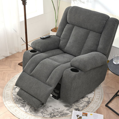 Power Lift Recliner Chair - Fabric Single Sofa With Extended Footrest, Remote Control, Cup Holders, And Side Pockets For Living Room Or Home Theater - Dark Gray