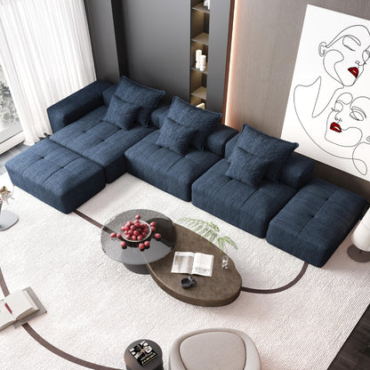 Modern Oversized Modular Sectional Sofa, Sparkling Chenille Fabric Soft Cushion Sofa With 6 Pillows, 6 Pieces Diy Combination Tufted Sofa, No Assembly Required - Blue