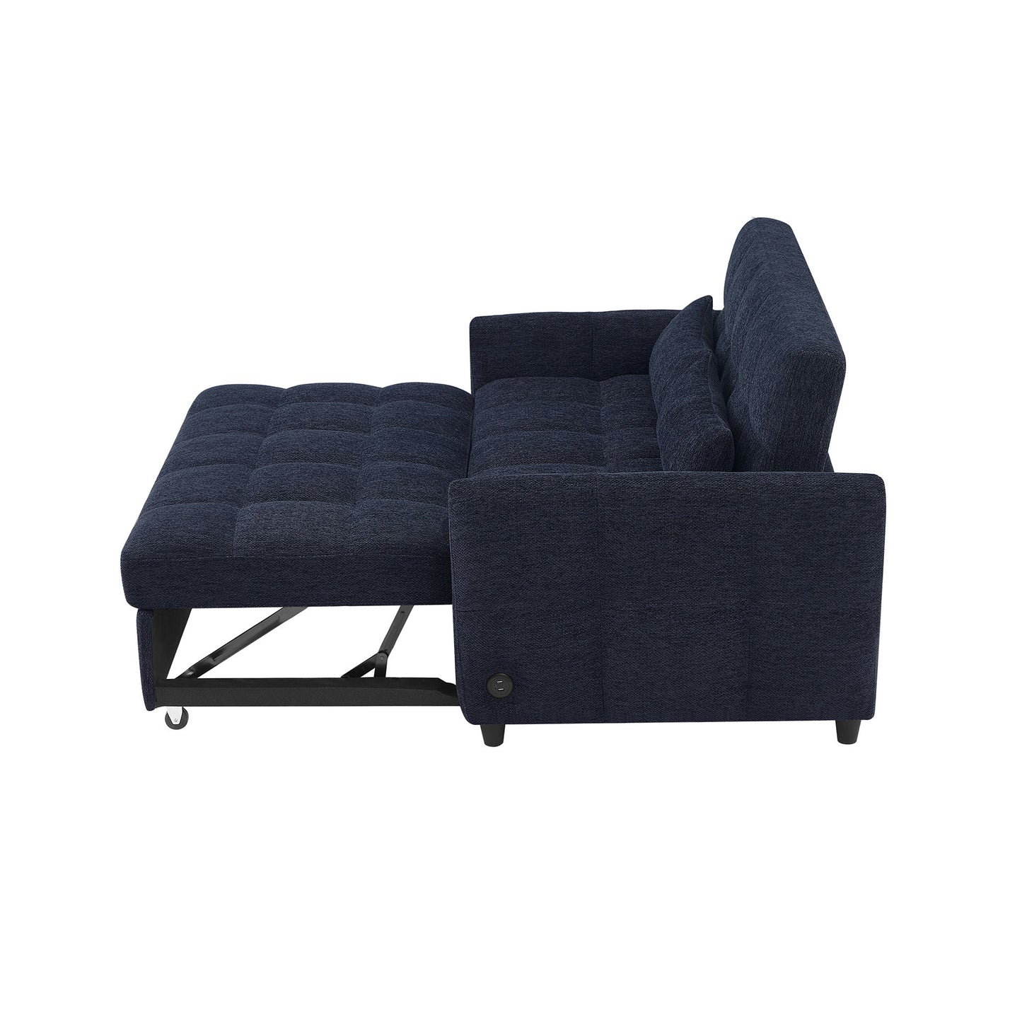 Loveseat Sofa Pull Out Sofa Bed Tufted Sleeper Sofa With An Adjustable Backrest, 3 USB Ports And 2 Lumbar Pillows For Living Room - Blue