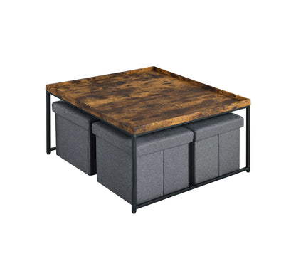 Vinny - Wood Grain 5 Piece Coffee Table Set With Raised Edges (Set of 5) - Weathered Oak