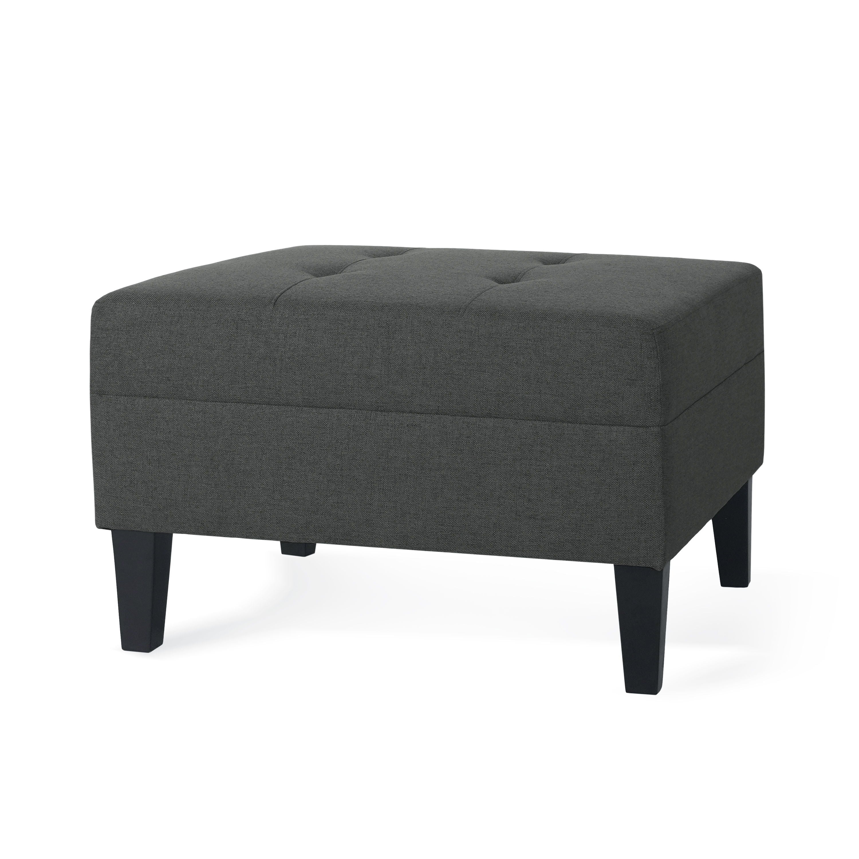 Classic Fabric Ottoman With Birch Wood Legs And High Quality Foam Padding - Dark Gray