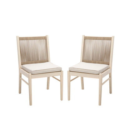 Cordoba - Dining Chair (Set of 2) With Acacia Wood Frame And Water Repellent Fabric - Beige / Yellow