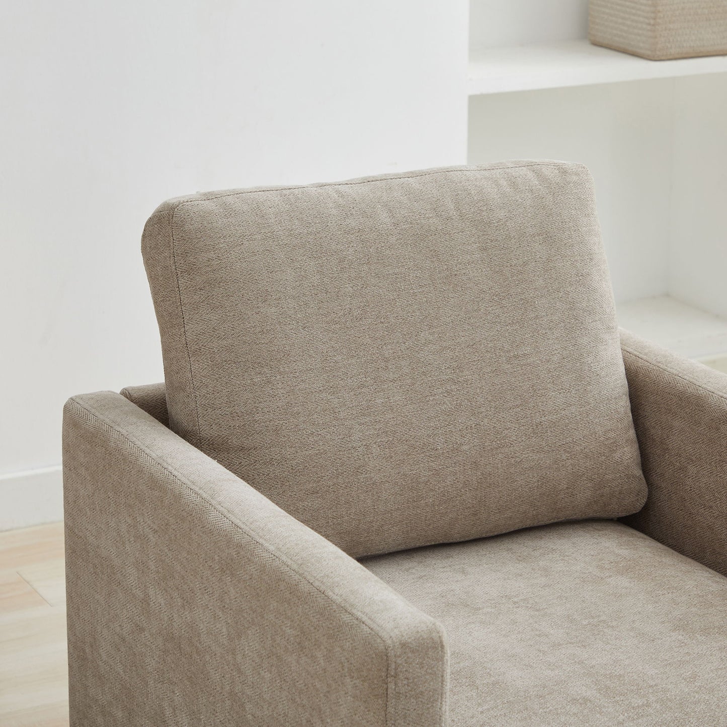 Modern Square Upholstered Swivel Accent Chair 360 Degree Lounge Armchair - Taupe