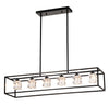 6 Light Farmhouse Chandelier, Modern Industrial Linear Rectangular Crystal Pendant Light Cage Chandelier For Dining Room, Kitchen Island, Bar, Long Table, G9*6 Bulbs Included - Matte Black