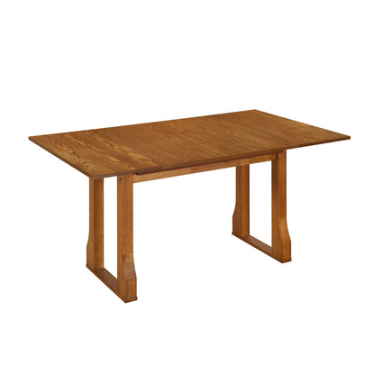Modern 6 Piece Extendable Dining Table Set With 4 Wicker Back Upholstered Dining Chairs And Long Bench, 2 Removable Leaf - Walnut