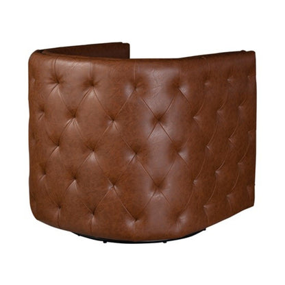 Tufted Barrel Swivel Chair With 360 Degree Swivel Functionality - Brown