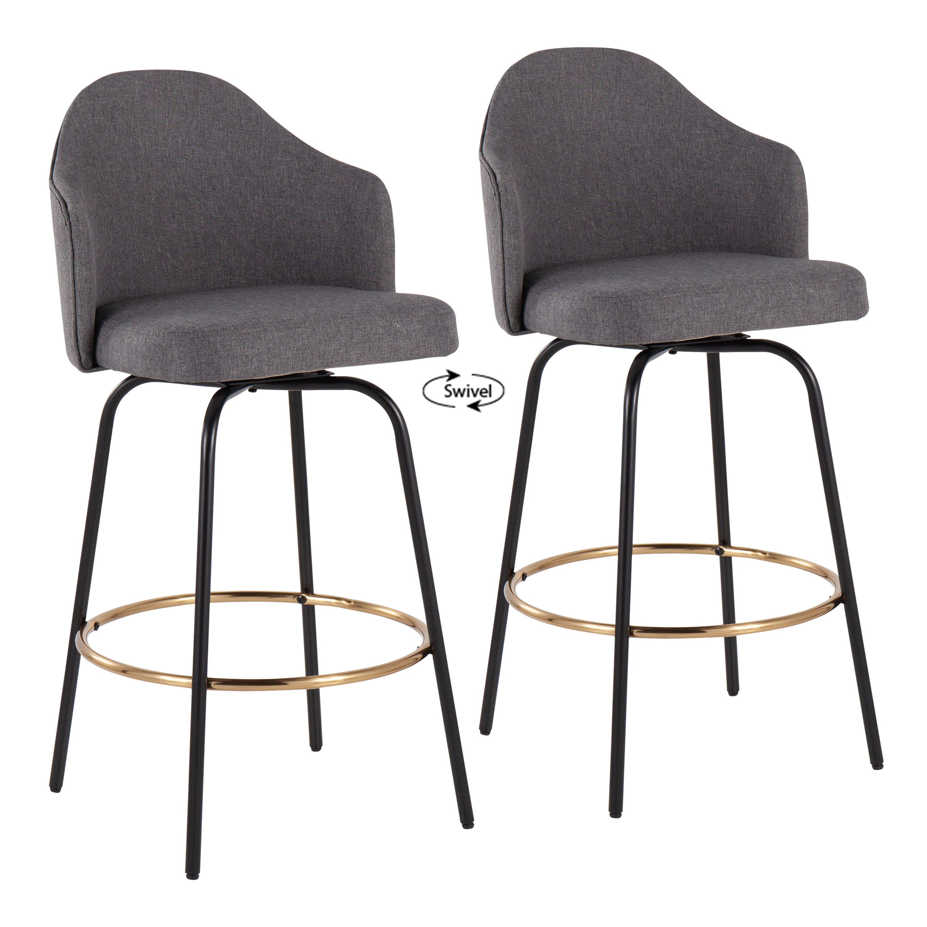 Ahoy - Contemporary Fixed Height Counter Stool Round Gold Footrest (Set of 2) - Gray / Black