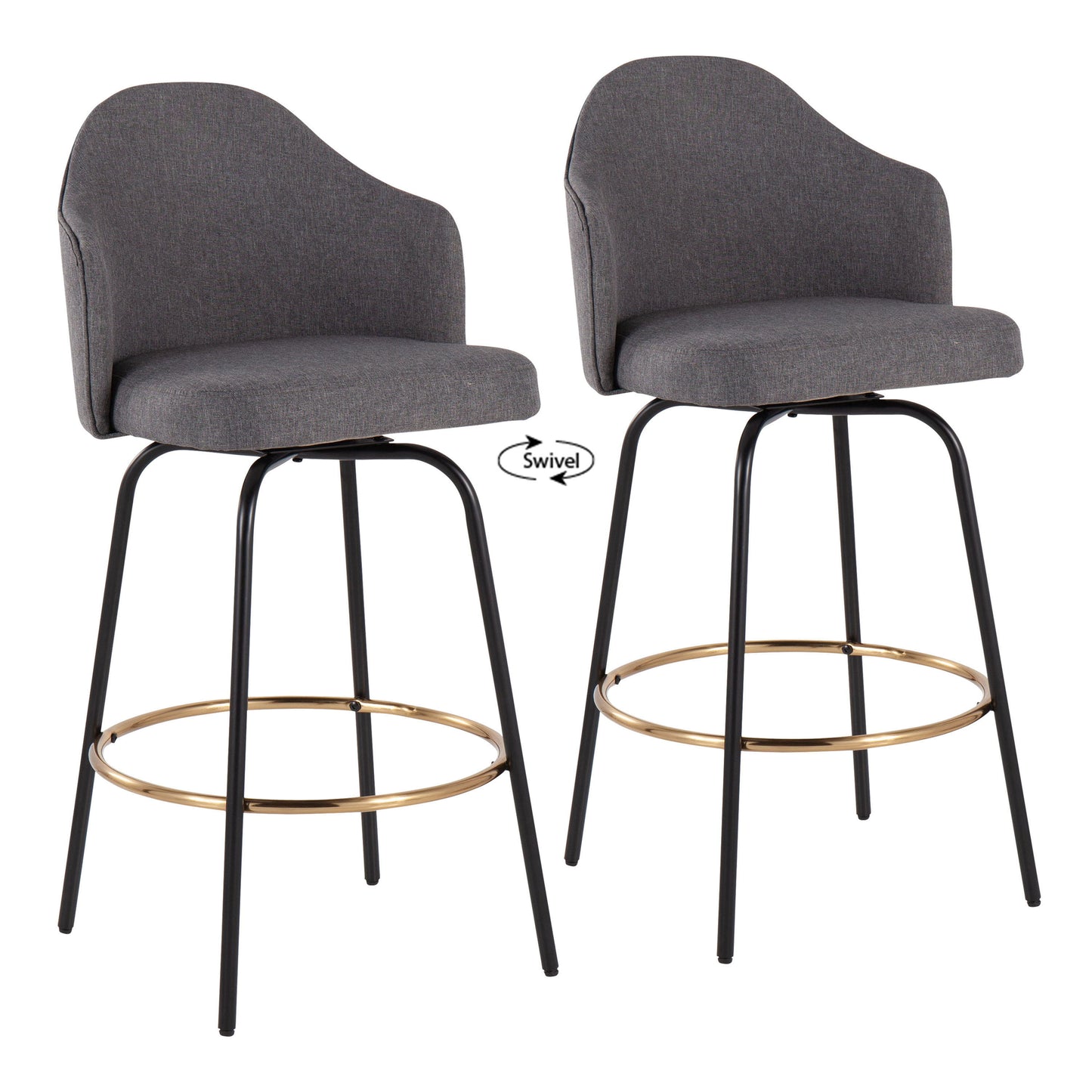 Ahoy - Contemporary Fixed Height Counter Stool Round Gold Footrest (Set of 2) - Gray / Black