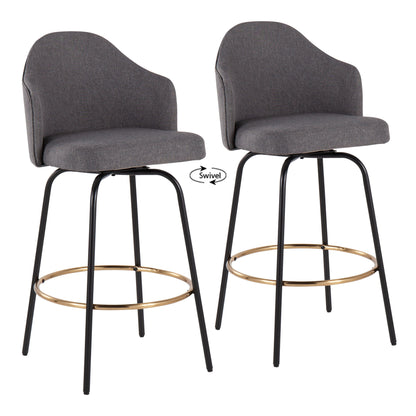 Ahoy - Contemporary Fixed Height Counter Stool Round Gold Footrest (Set of 2) - Gray / Black