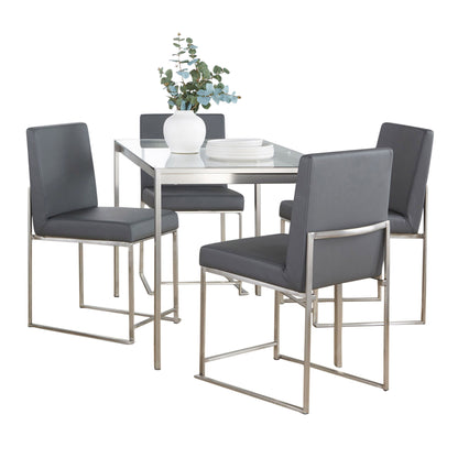 Fuji - High Back Contemporary Dining Set, Glass 5 Piece - Gray