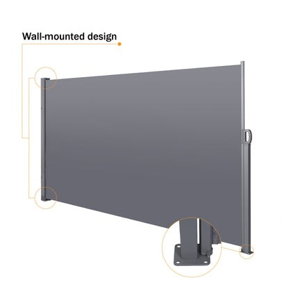 138" x 71" Retractable Side Awning, Waterproof & UV-Resistant, Privacy Screen Divider Roll Up Balcony - Gray