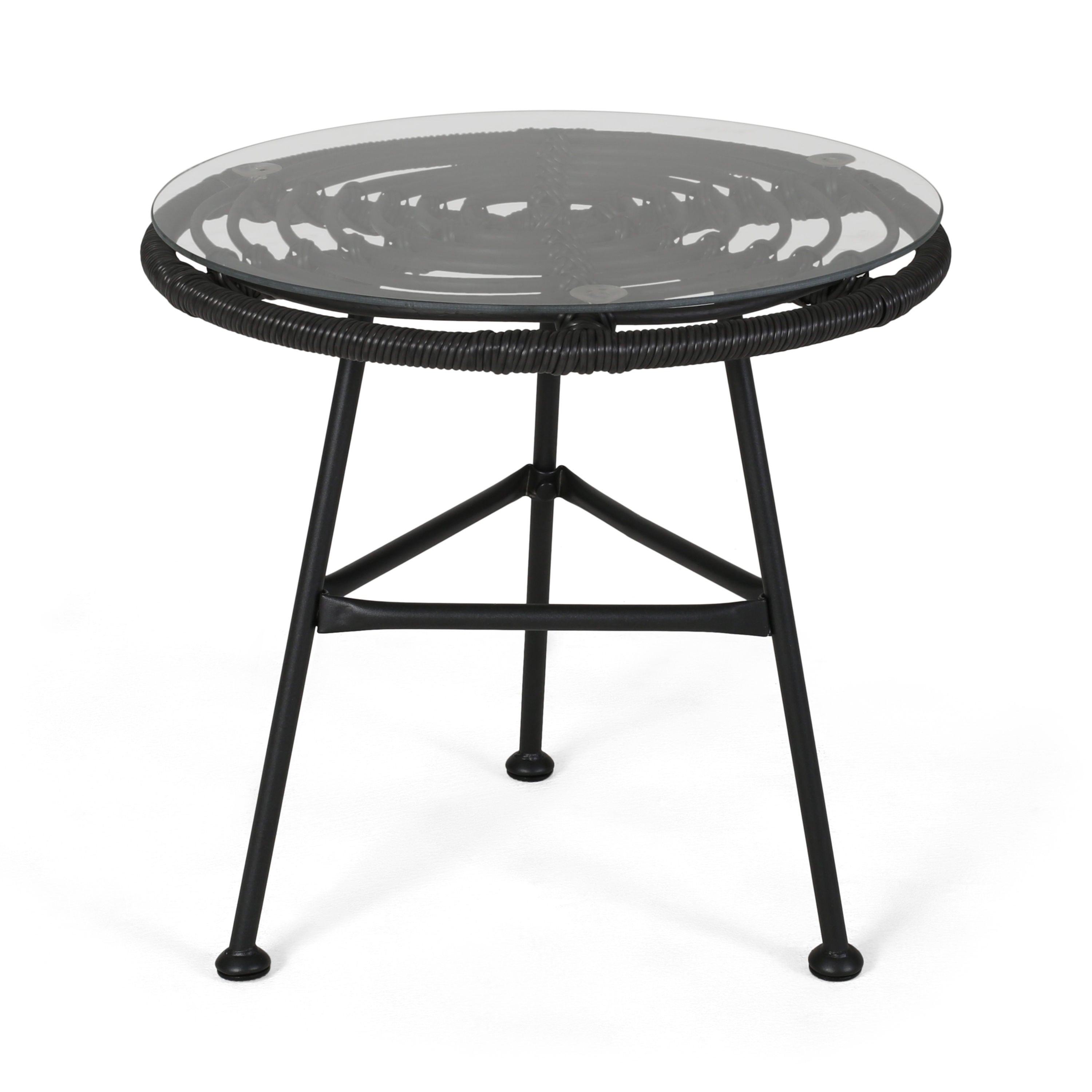 Petrichor - Outdoor Side Table With Tempered Glass And Steel Frame - Gray