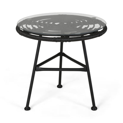 Petrichor - Outdoor Side Table With Tempered Glass And Steel Frame - Gray