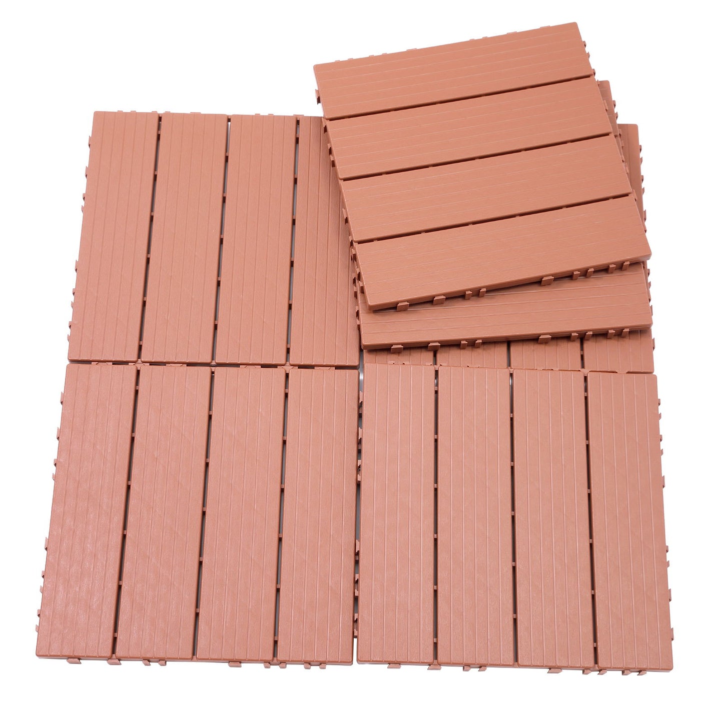 Plastic Interlocking Deck Tiles, Patio Flooring Outdoor Waterproof All Weather Use For Garden Poolside Front / Back Yard (Set of 44) - Mahogany