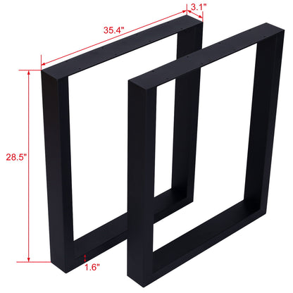 Square Table Legs 28X35", Wide Metal Table Legs, Heavy Duty Steel Desk Legs Table Leg Dining Table Legs Coffee Desk Leg (Set of 2) - Black
