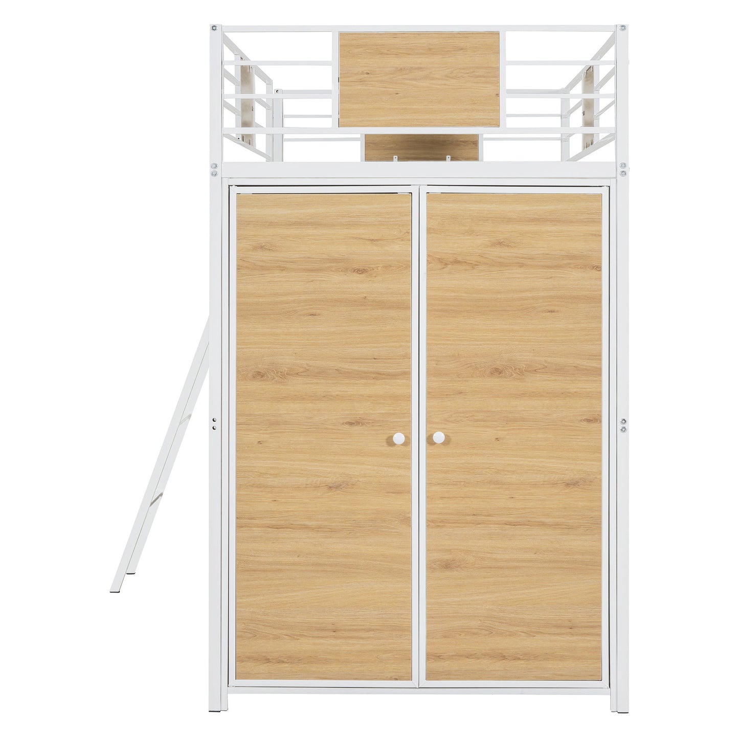 Twin Size Loft Bed With L Shape Desk And Wardrobe - White