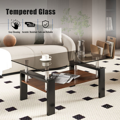 Modern Rectangular Coffee Table With Tempered Glass Top Layer - Gray