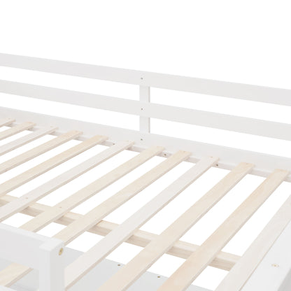 Full Size Loft Bed With Shelves With Desk - White