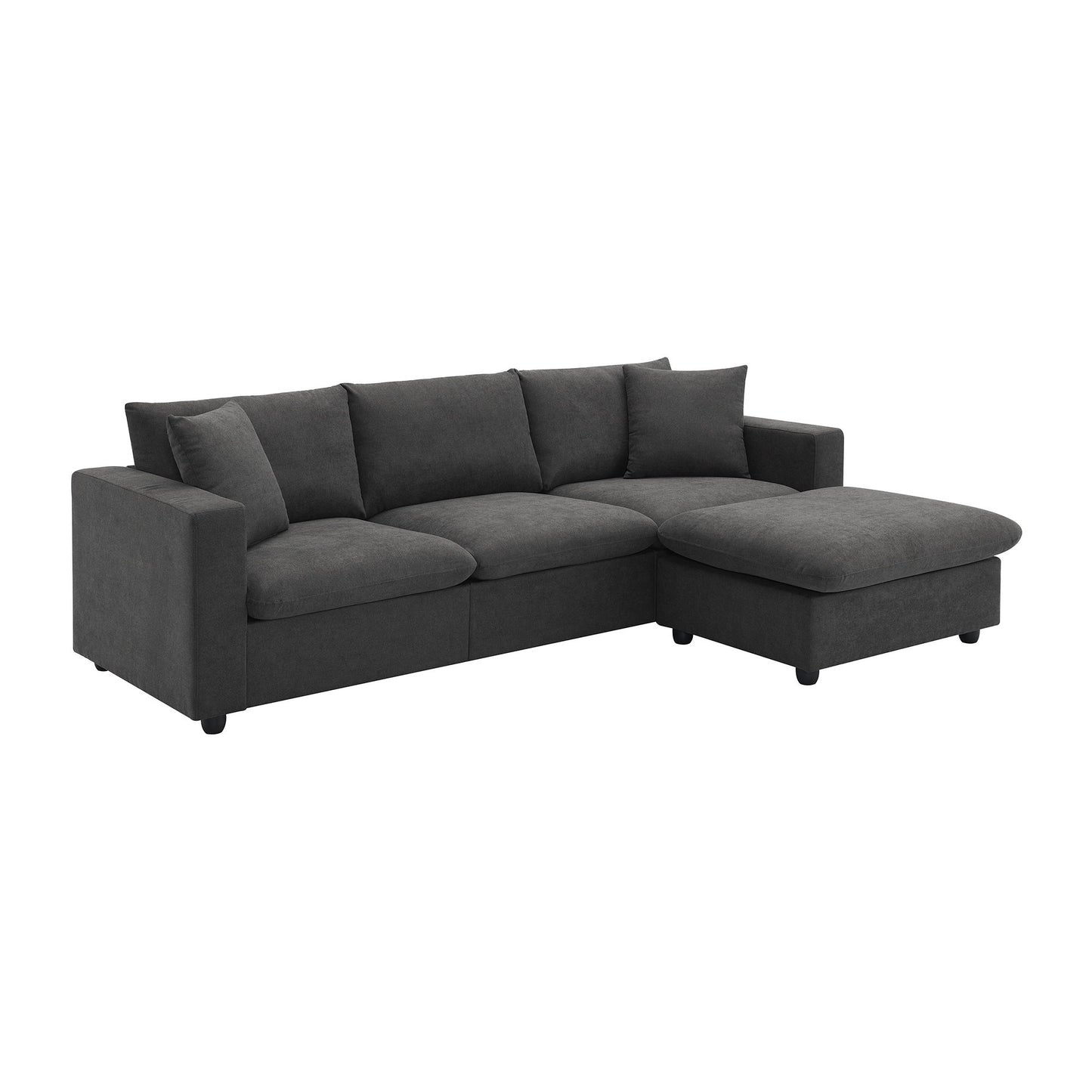 Modern Sectional Sofa, L-Shaped Couch Set With 2 Free Pillows, 4 Seat Polyester Fabric Couch Set With Convertible Ottoman - Dawn Gray