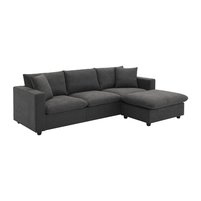 Modern Sectional Sofa, L-Shaped Couch Set With 2 Free Pillows, 4 Seat Polyester Fabric Couch Set With Convertible Ottoman - Dawn Gray