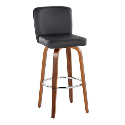 Henry - Contemporary Fixed Height Barstool With Swivel With Round Footrest (Set of 2) - Walnut / Black