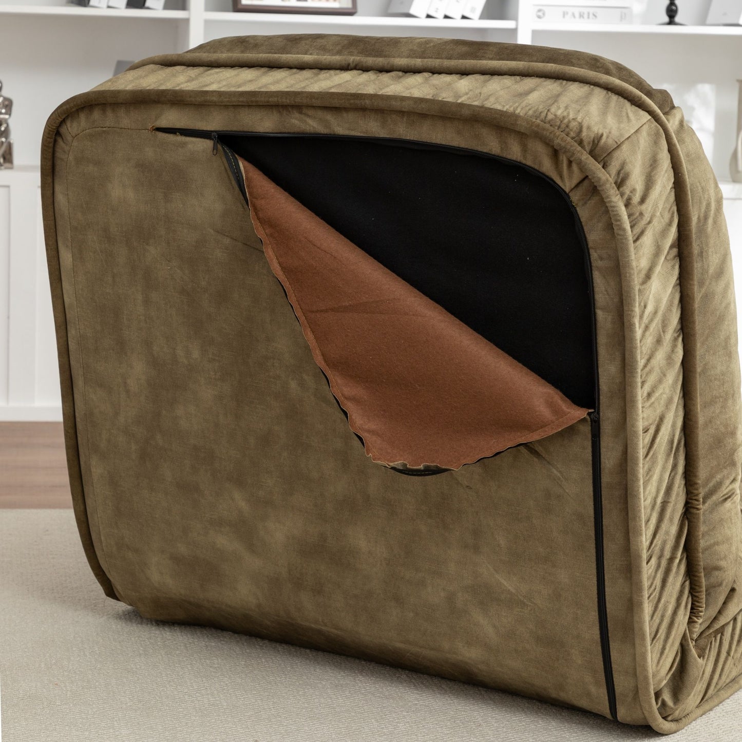 Upholstered Human Dog Bed And Pets Bean Bag Floor Sofa With Massage Pillow, 5 Adjustable Positions & 2 Soft Pillows Velvet With Foam And Iron Plastic Frame - Green