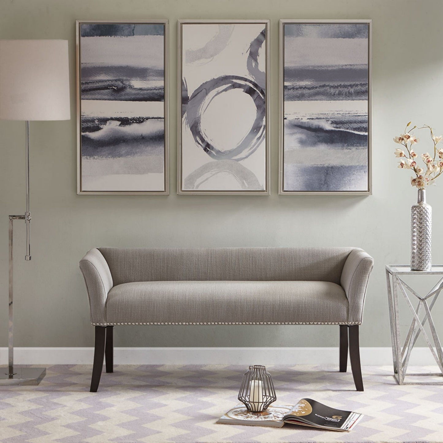 Modern Design The Bench Upholstered Solid Wood - Gray