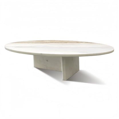 Snow Mountain Marble Coffee Table, Living Room Table, Unique Stone Design - White / Natural