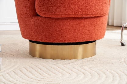 Teddy Swivel Barrel Chair, Swivel Accent Chairs Armchair For Living Room, Reading Chairs For Bedroom Comfy, Round Barrel Chairs With Gold Stainless Steel Base - Orange