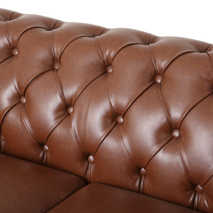 Comfy 3 Seat Sofa With Wooden Legs, Retro Style For Living Room And Study - Light Brown