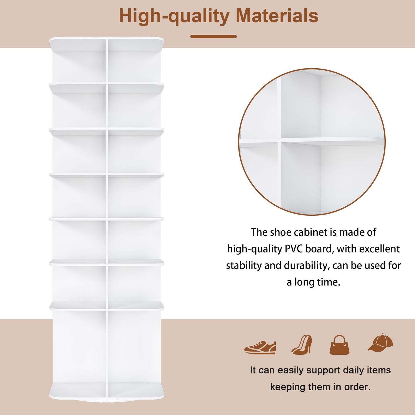 7 Tier Square Rotating Shoe Rack Tower With 360ÔøΩÔøΩ Spinning Organizer - White