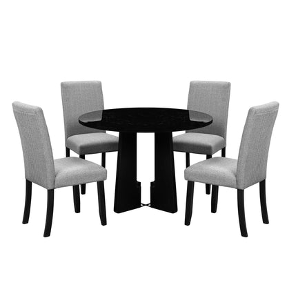 5 Piece Round Dining Table Set, Modern Dining Table And 4 Upholstered Chairs For Dining Room, Kitchen Room, Living Room - Gray / Black