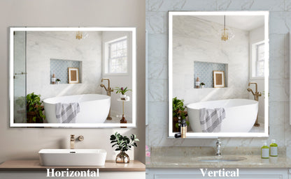 LED Bathroom Vanity Mirror, Wall Mounted Adjustable White / Warm / Natural Lights Anti-Fog Touch Switch With Memory Modern Smart Large Bathroom Mirrors - Silver