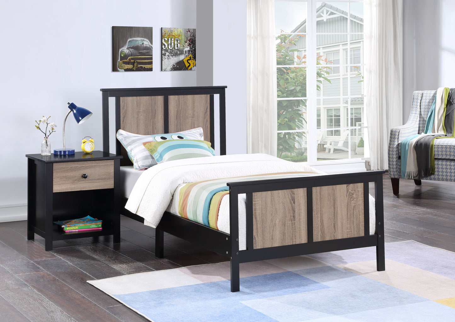 Connelly - Reversible Panel Twin Bed - Black / Vintage Walnut