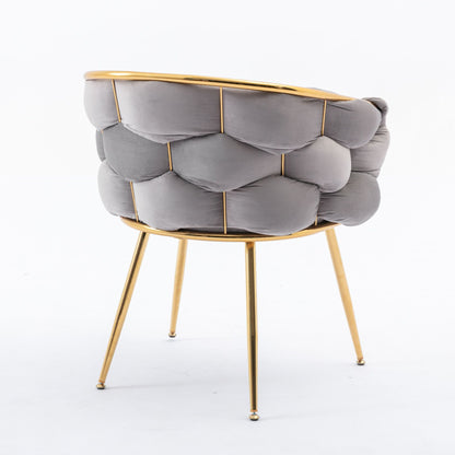 Luxury Modern Simple Leisure Velvet Single Sofa Chair Bedroom Lazy Person Household Dresser Stool Manicure Table Back Chair (Set of 2) - Gray / Gold