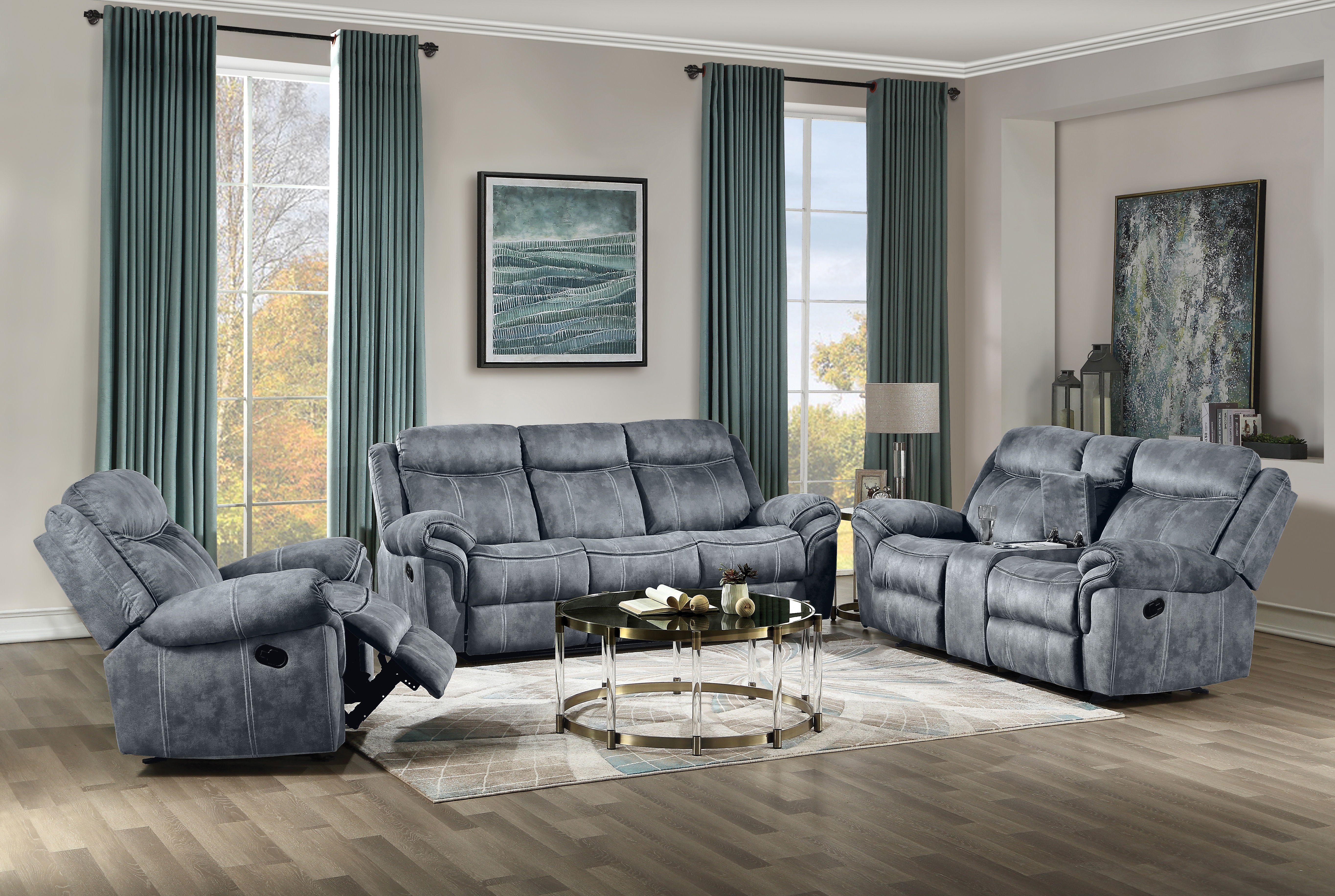 Zubaida - Two Tone Velvet 3 Piece Recliner Living Room Set - Gray